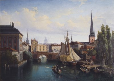 Veduta del Riddarholmskanalen, Stoccolma nel 1835, 1880 da Gustaf Wilhelm Palm